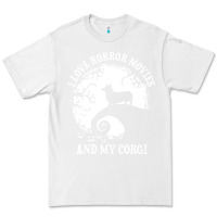 White i love horror movies and my corgi funny corgi Premium Tee - artisFamous