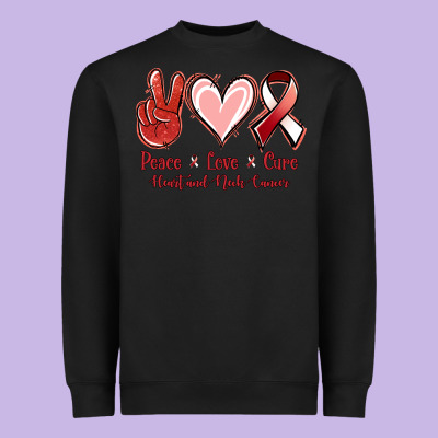 Peace Love Cure Heart And Neck Cancer Heavyweight Sweatshirt Designed By Jasminsmagicworld