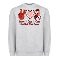 Heather Grey Peace Love Cure Heart And Neck Cancer Heavyweight Sweatshirt - Jasminsmagicworld