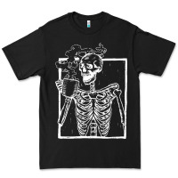 Black distressed skeleton vintage smiling skull drinking coffee Premium Tee - artisFamous