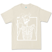 Bone distressed skeleton vintage smiling skull drinking coffee Premium Tee - artisFamous