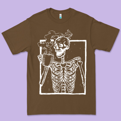 Distressed Skeleton Vintage Smiling Skull Drinking Coffee Premium Tee Designed By Artisfamous