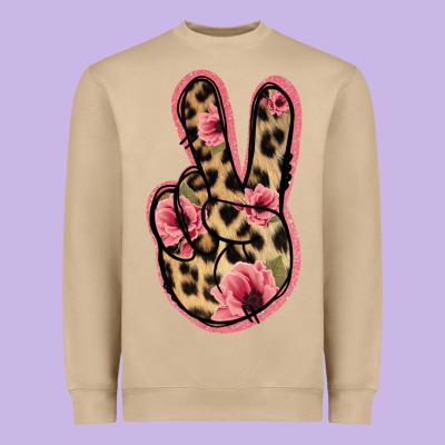 Floral Leopard Peace Sign Heavyweight Sweatshirt Designed By Jasminsmagicworld
