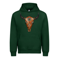 Forest Green Western Tooled Leather Bull Skull Urban Hoodie - Jasminsmagicworld