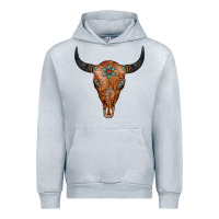 Heather Grey Western Tooled Leather Bull Skull Urban Hoodie - Jasminsmagicworld