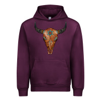 Mauve Wine Western Tooled Leather Bull Skull Urban Hoodie - Jasminsmagicworld