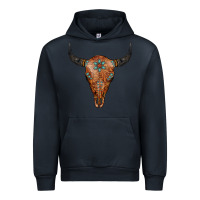 Navy Western Tooled Leather Bull Skull Urban Hoodie - Jasminsmagicworld