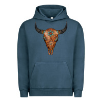 Pigment Midnight Navy Western Tooled Leather Bull Skull Urban Hoodie - Jasminsmagicworld
