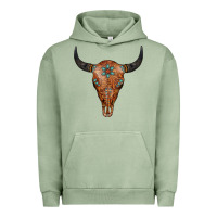 Pigment Oil Green Western Tooled Leather Bull Skull Urban Hoodie - Jasminsmagicworld