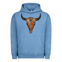 Pigment Pebble Blue Western Tooled Leather Bull Skull Urban Hoodie - Jasminsmagicworld