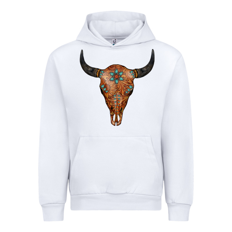 Western Tooled Leather Bull Skull Urban Hoodie by Jasminsmagicworld | Teevron