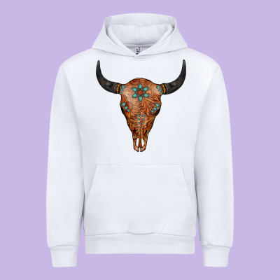 Western Tooled Leather Bull Skull Urban Hoodie Designed By Jasminsmagicworld