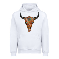 White Western Tooled Leather Bull Skull Urban Hoodie - Jasminsmagicworld