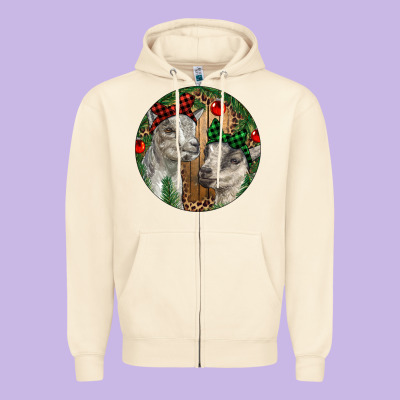 Baby Goats Christmas Zipper Hoodie Designed By Ranaportraitstore