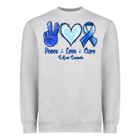 Heather Grey Peace Love Cure Colon Cancer Heavyweight Sweatshirt - Jasminsmagicworld