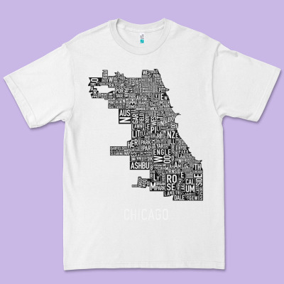 Chicago Typography Neighborhood Map Premium Tee Designed By Artisfamous