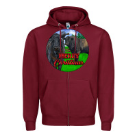 Burgundy Black Angus Cattle and Bull Merry Christmas Zipper Hoodie - RanaPortraitStore