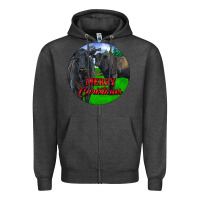 Charcoal Heather Black Angus Cattle and Bull Merry Christmas Zipper Hoodie - RanaPortraitStore
