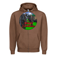 Chestnut Black Angus Cattle and Bull Merry Christmas Zipper Hoodie - RanaPortraitStore