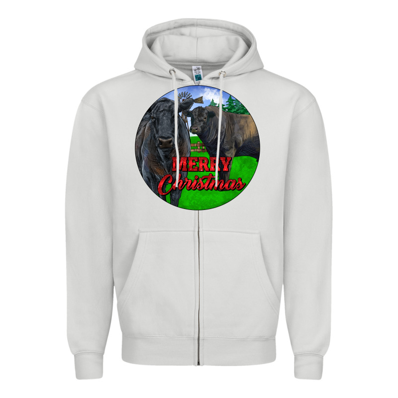 Black Angus Cattle And Bull Merry Christmas Zipper Hoodie by RanaPortraitStore | Teevron