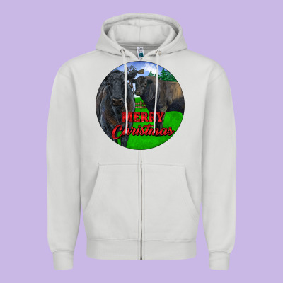 Black Angus Cattle And Bull Merry Christmas Zipper Hoodie Designed By Ranaportraitstore