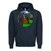 Navy Black Angus Cattle and Bull Merry Christmas Zipper Hoodie - RanaPortraitStore