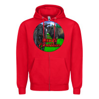 Red Black Angus Cattle and Bull Merry Christmas Zipper Hoodie - RanaPortraitStore