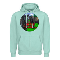 Seafoam Black Angus Cattle and Bull Merry Christmas Zipper Hoodie - RanaPortraitStore