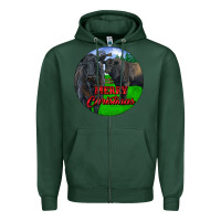 Sports Green Black Angus Cattle and Bull Merry Christmas Zipper Hoodie - RanaPortraitStore