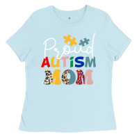 Baby Blue Proud Autism Mom Leopard Pattern Design Autism Awa Ladies Tee - CowhideDigitalArt