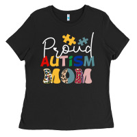 Black Proud Autism Mom Leopard Pattern Design Autism Awa Ladies Tee - CowhideDigitalArt