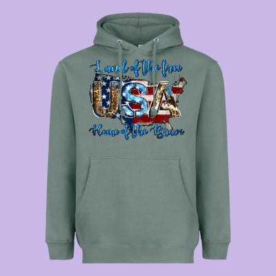Land Of The Free Home Of The Brave American Flag Background Heavyweight Hoodie Designed By Jasminsmagicworld