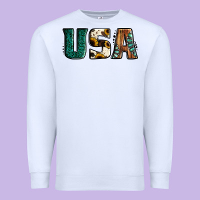 Usa Basic Bold Font Western Premium Sweatshirt Designed By Jasminsmagicworld