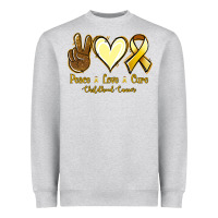 Heather Grey Peace Love Cure Childhood Cancer Heavyweight Sweatshirt - Jasminsmagicworld