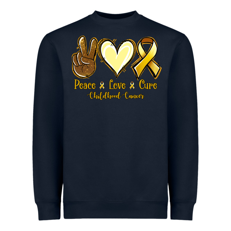 Peace Love Cure Childhood Cancer Heavyweight Sweatshirt by Jasminsmagicworld | Teevron