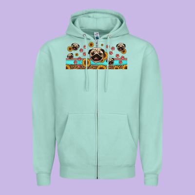 Western Pug Dogs Zipper Hoodie Designed By Jasminsmagicworld