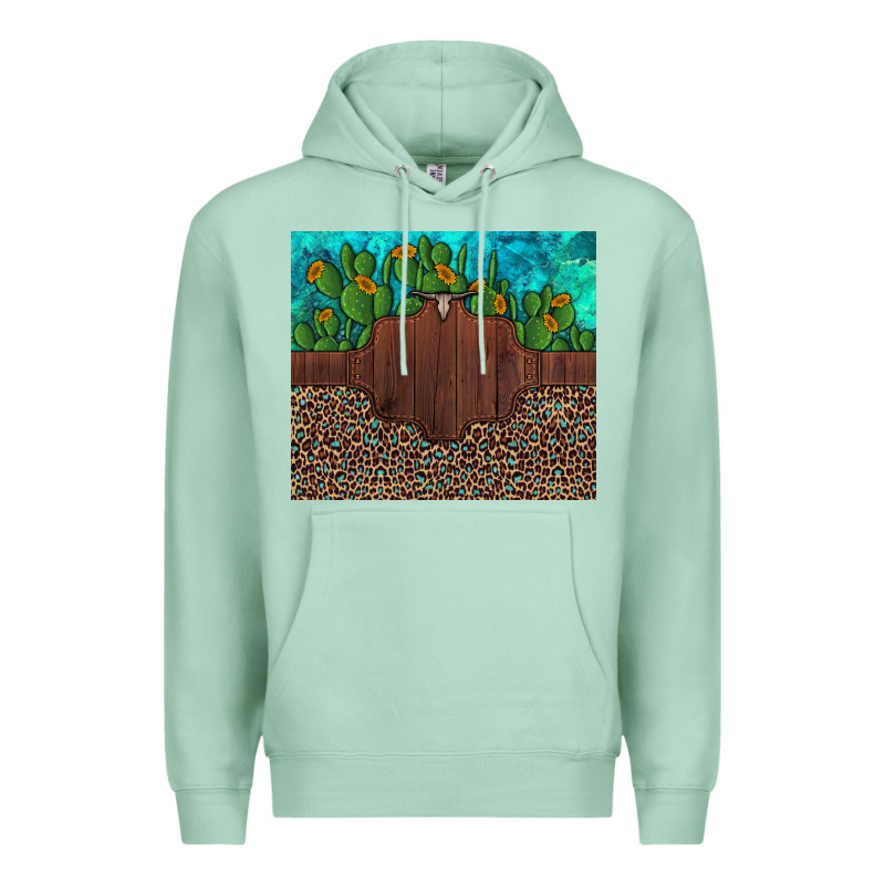 Custom Cactus And Sunflowers Leopard Turquoise Premium Hoodie by Artiststas | Teevron