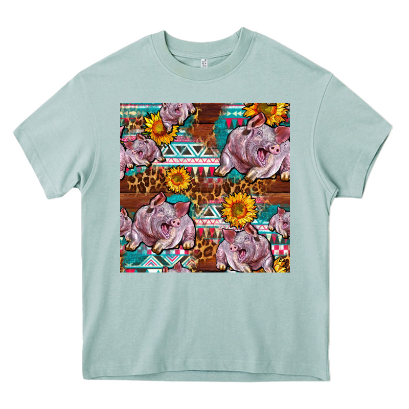Western Landrace Pig With Sunflowers Seamless Heavy Core Tee by FaDigitalArtStudio | Teevron