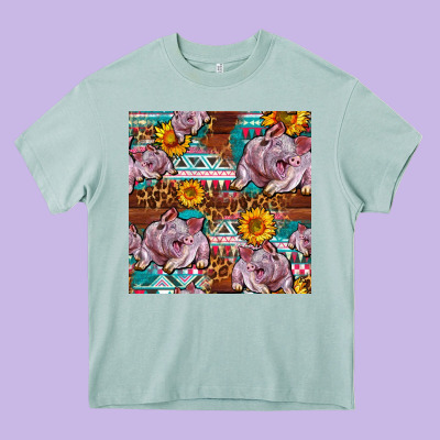 Western Landrace Pig With Sunflowers Seamless Heavy Core Tee Designed By Fadigitalartstudio