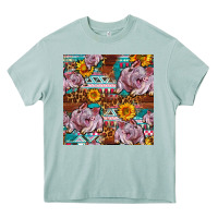Arona Western Landrace Pig With Sunflowers Seamless Heavy Core Tee - FaDigitalArtStudio