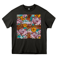 Asphalt Western Landrace Pig With Sunflowers Seamless Heavy Core Tee - FaDigitalArtStudio