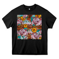 Black Western Landrace Pig With Sunflowers Seamless Heavy Core Tee - FaDigitalArtStudio