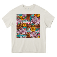 Cream Western Landrace Pig With Sunflowers Seamless Heavy Core Tee - FaDigitalArtStudio