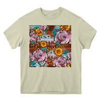 Mossy Western Landrace Pig With Sunflowers Seamless Heavy Core Tee - FaDigitalArtStudio
