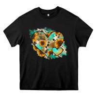 Black Leopard Sunflower Cowhide Glitter Heart Heavy Core Tee - Jasminsmagicworld