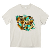 Cream Leopard Sunflower Cowhide Glitter Heart Heavy Core Tee - Jasminsmagicworld