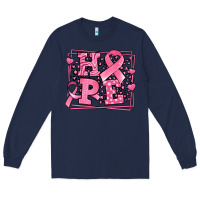 Navy hope breast cancer awareness ribbon Long Sleeve Tee - LillyAllenDesigns