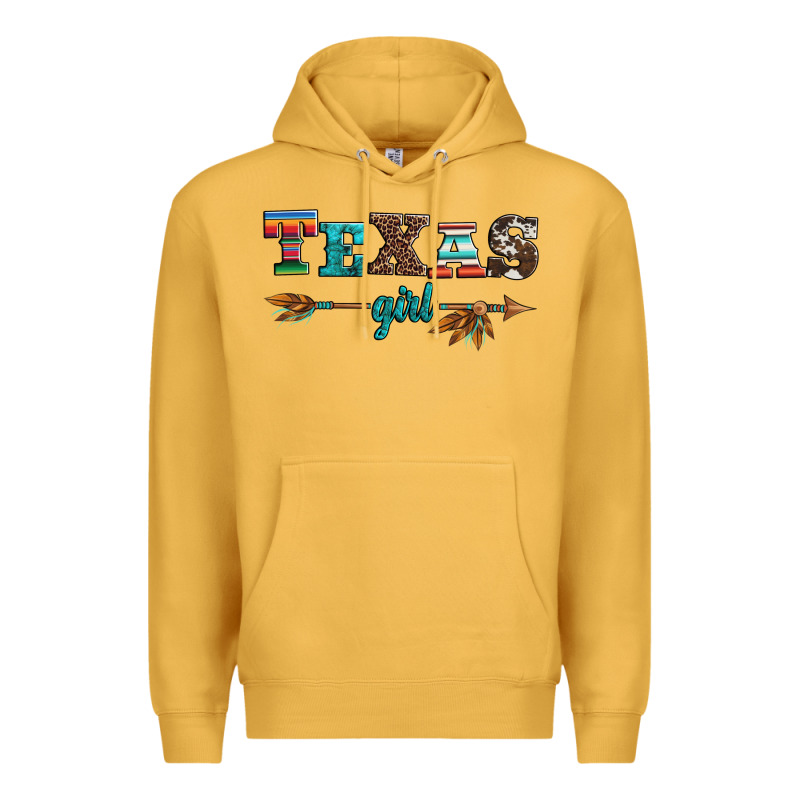 Texas Girl Serape Turquoise Leopard Cowhide Arrow Premium Hoodie by Artiststas | Teevron