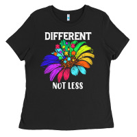 Black Different Not Less Daisy Autism Puzzle Ladies Tee - CowhideDigitalArt