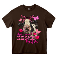 Chocolate Brown Valentine's Day shut up and kiss me Holstein Cow Heavy Core Tee - FaDigitalArtStudio